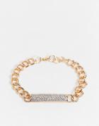 Ego Chunky Chain Bracelet With Diamante Id Tag In Gold