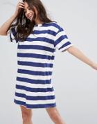 Asos Ultimate T-shirt Dress With Rolled Sleeves In Stripe - Multi