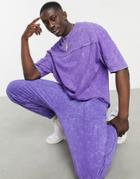 Asos Design Coordinating Oversized Longline T-shirt In Purple Acid Wash