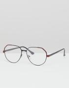 Asos Design Angled Glasses In Black With Metal Detail - Black