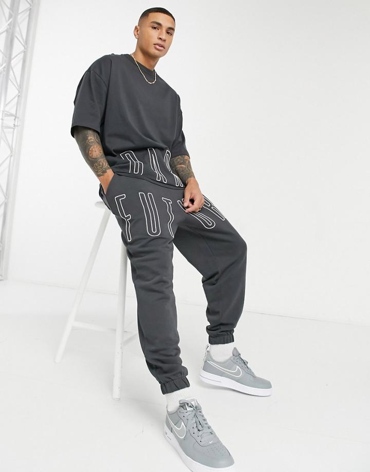Asos Dark Future Oversized Sweatpants In Black With Embroidered Logo - Part Of A Set