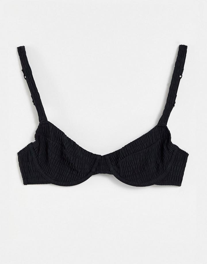 & Other Stories Recycled Textured Smock Wire Bikini Top In Black