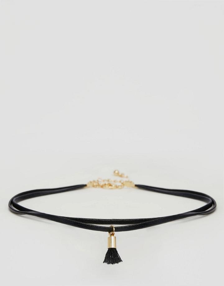 Asos Mini Tassel Choker Necklace - Black