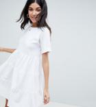 Asos Design Tall Cotton Smock Dress With Panels - White