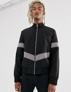 Asos Design Windbreaker In Black With Contrast Check Panelling