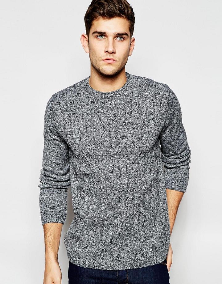 Asos Cable Knit Sweater In Black Twist - Gray