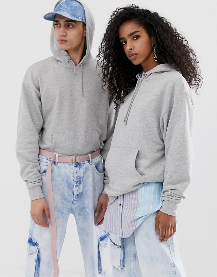 Collusion Unisex Hoodie In Gray - White