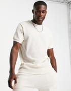 Topman Oversized T-shirt With Cord Stripe In Cream-white