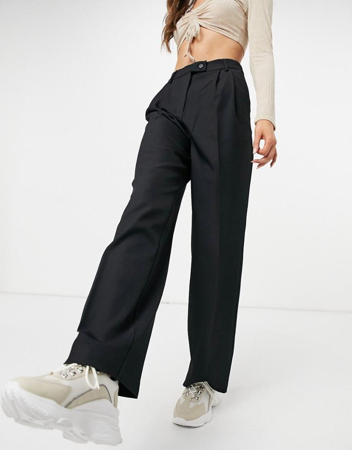 Y.a.s Suit Wide Leg Pants With Tab Button Waist In Black