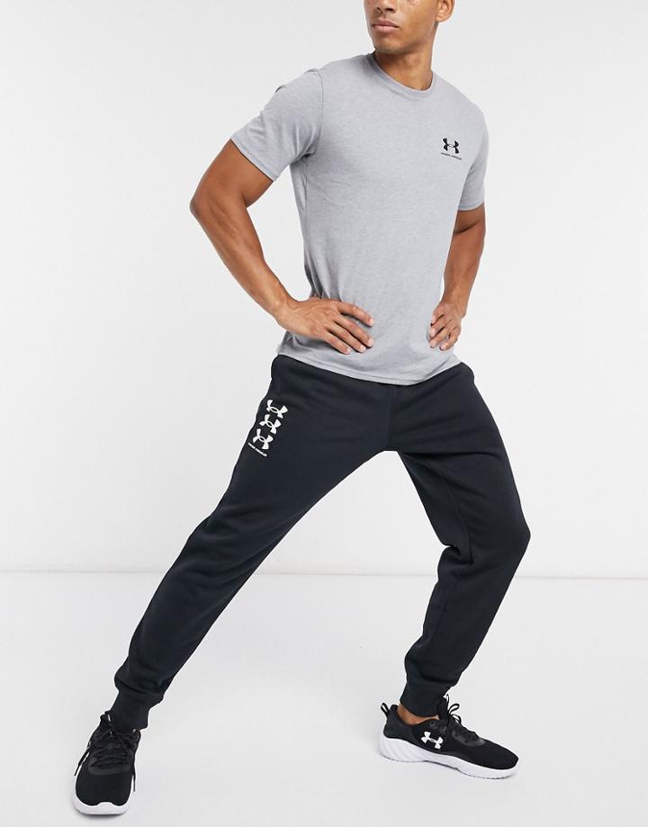 Under Armour Sportstyle Rival Multi Logo Fleece Sweatpants In Black