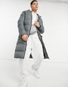 Soul Star Longline Fleece Lined Puffer Jacket In Light Gray-grey
