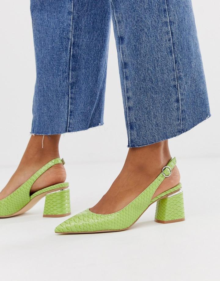 Asos Design Saucer Slingback Pointed Heels In Snake - Green
