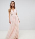 Little Mistress Petite Embellished Waist Maxi Dress With Lace Back In Nude-pink