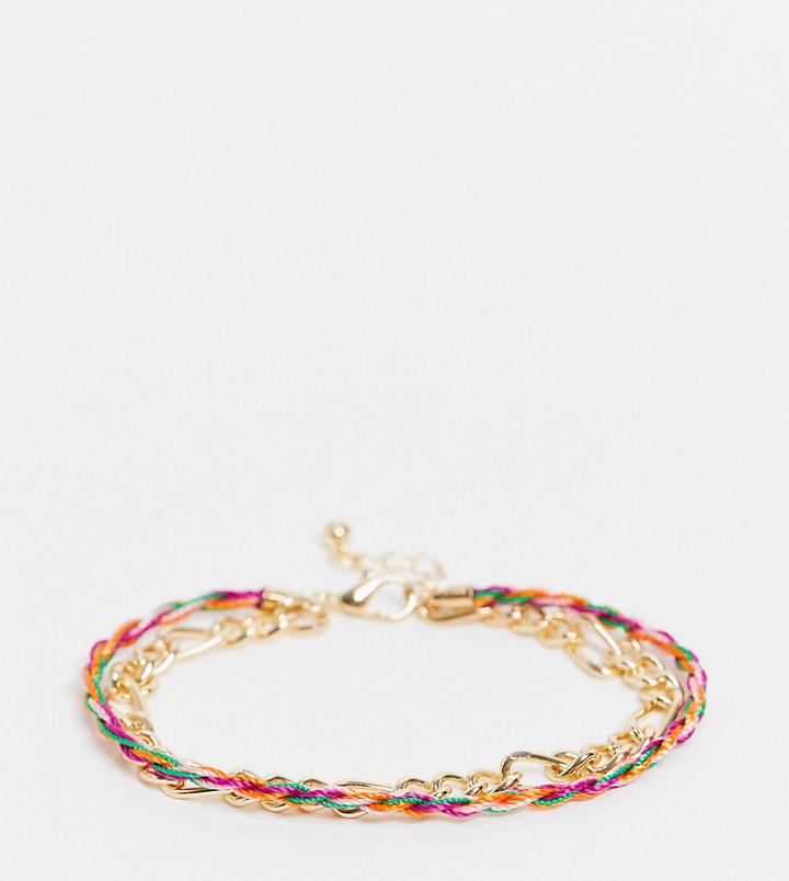Asos Design Curve Multirow Thread And Gold Chain Bracelet