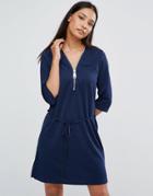 Ax Paris Zip Front Belted Tunic Dress - Navy