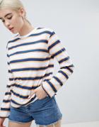 Asos Design Long Sleeve T-shirt In Retro Stripe - Multi