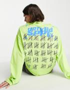 Asos Unrvlld Spply Oversized Long Sleeve T-shirt With Logo Print In Light Green