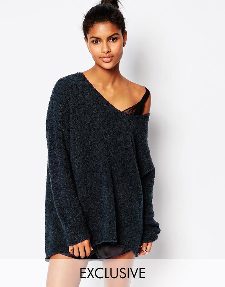 Micha Boucle Oversized Boyfriend Sweater - Navy