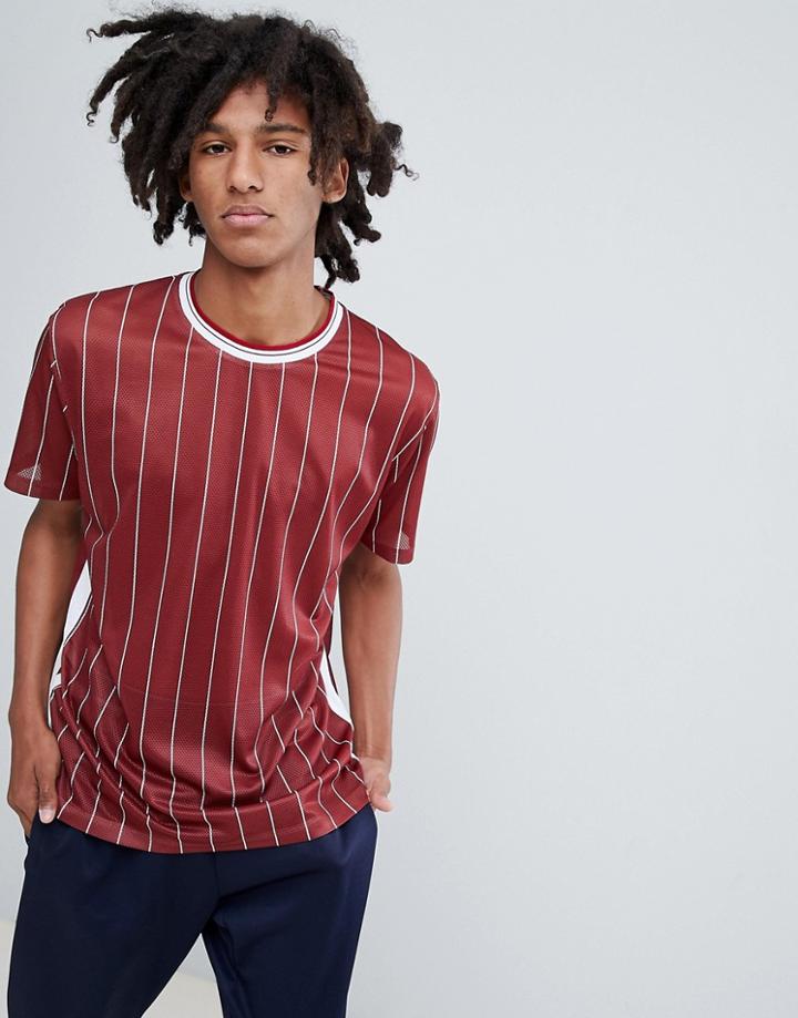 Asos Design Relaxed T-shirt With Striped Mesh And Tipped Rib - Red