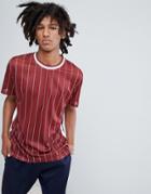Asos Design Relaxed T-shirt With Striped Mesh And Tipped Rib - Red