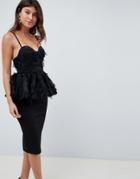 Asos Design Premium Midi Bodycon Dress With Pephem-black