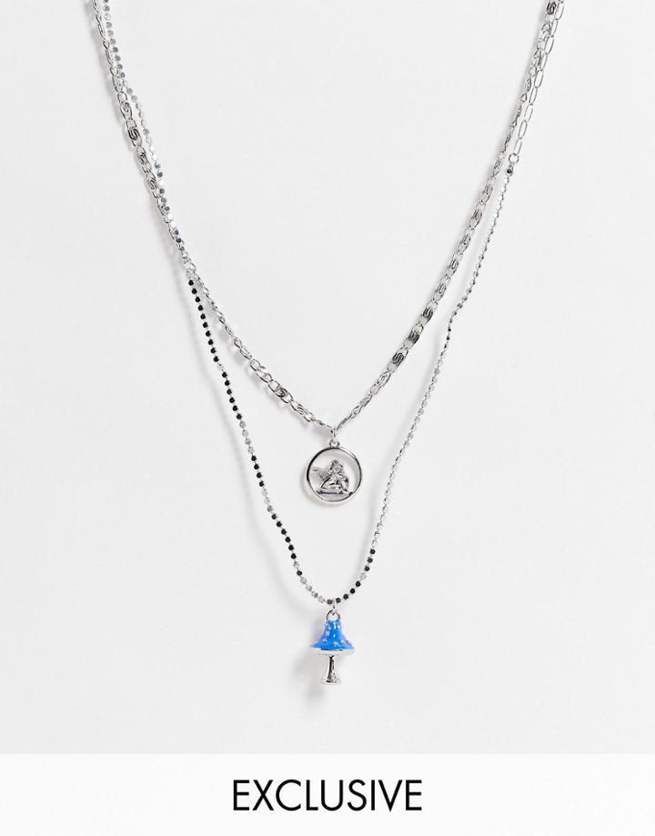 Reclaimed Vintage Inspired Multirow Necklace With Cherub And Mushroom Charms In Silver