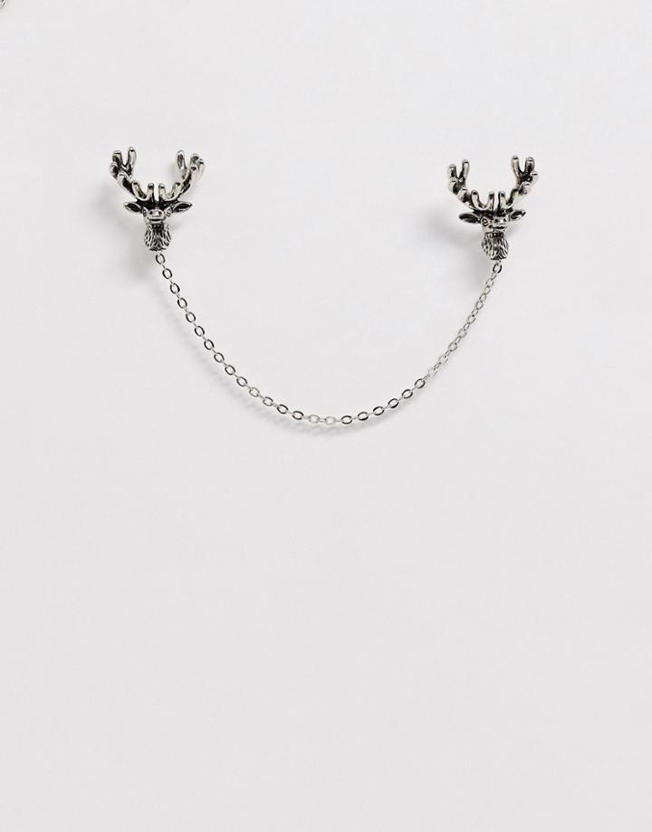 Twisted Tailor Collar Chain With Stag In Silver