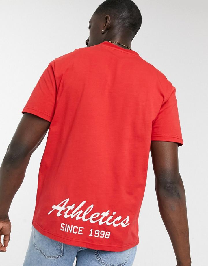 Asos Design T-shirt In Red With Collegiate Text Back Print