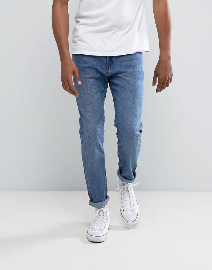 Bershka Skinny Jeans In Mid Wash - Blue