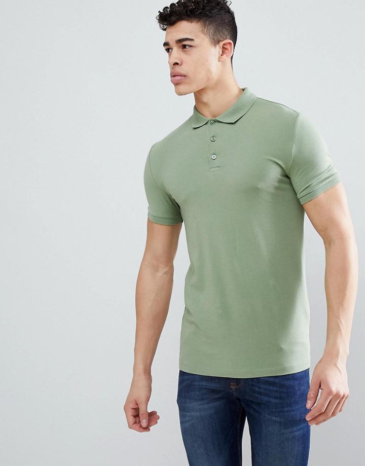 Asos Design Muscle Fit Polo In Jersey - Green