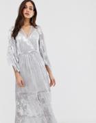 Ba & Sh Vianca Sparkle Maxi Dress With Kimono Sleeve - Silver