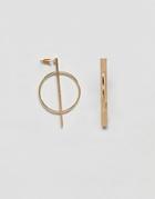 Asos Design Earrings With Sleek Bar And Open Circle Design In Gold - Gold