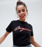 Asos Design Petite T-shirt With Gorgeous Print In Black - Black