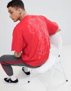Asos Design Oversized T-shirt With Line Drawing Woman Embroidery - Red