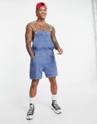 Asos Design Denim Overalls In Shorter Length With Rainbow Straps-blues