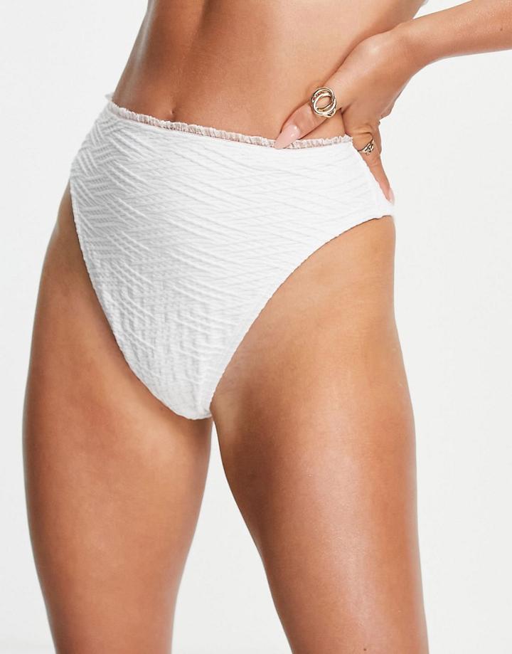 Asos Design Textured Frill High Leg High Waist Bikini Bottom In White