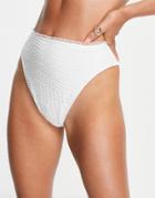 Asos Design Textured Frill High Leg High Waist Bikini Bottom In White