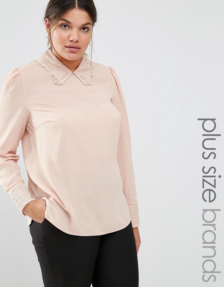 Lovedrobe Woven Blouse With Crochet Trims - Beige