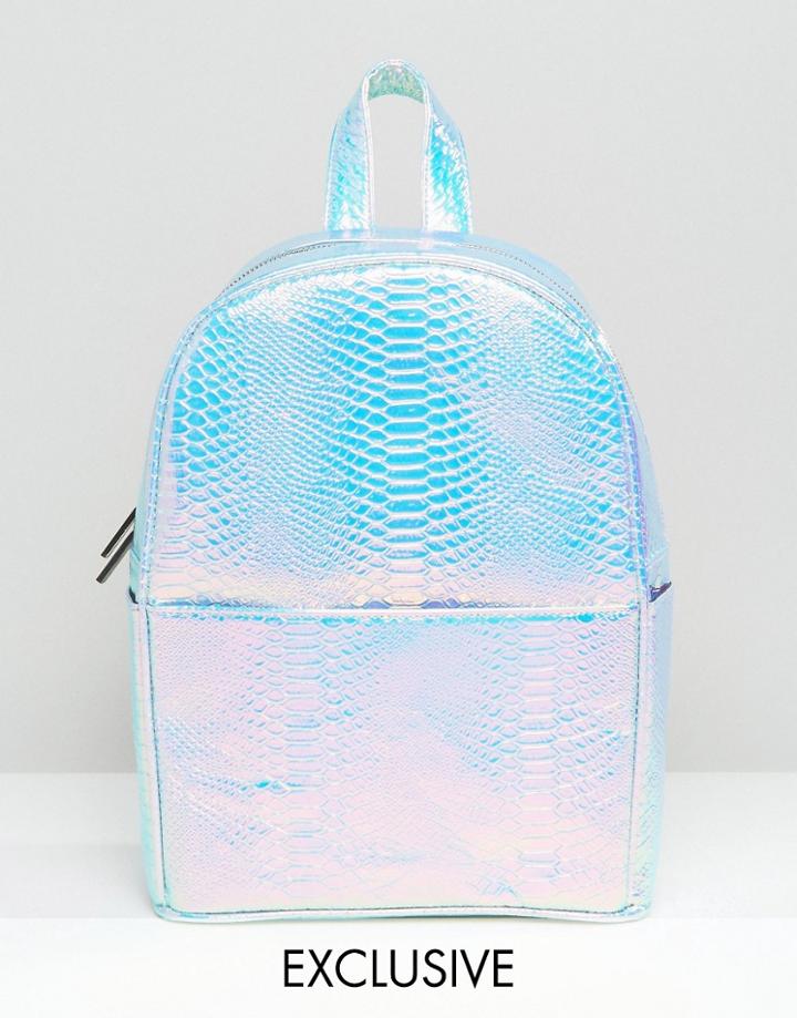 Skinnydip Exclusive Holographic Faux Snake Backpack - Silver