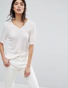 Selected Rib V Neck T-shirt - Pink