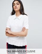 Daisy Street Tall Polo Top With Frill Hem - White