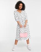 Asos Design Oversized Midi Smock Dress With Wrap Top In Black And White Dot