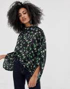 Asos White Check And Floral Funnel Neck Top - Multi