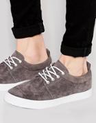 Asos Lace Up Sneakers In Gray Faux Suede - Gray