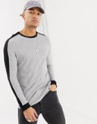 Asos Design Longline Long Sleeve T-shirt With Contrast Shoulder Panel In Gray Marl - Gray