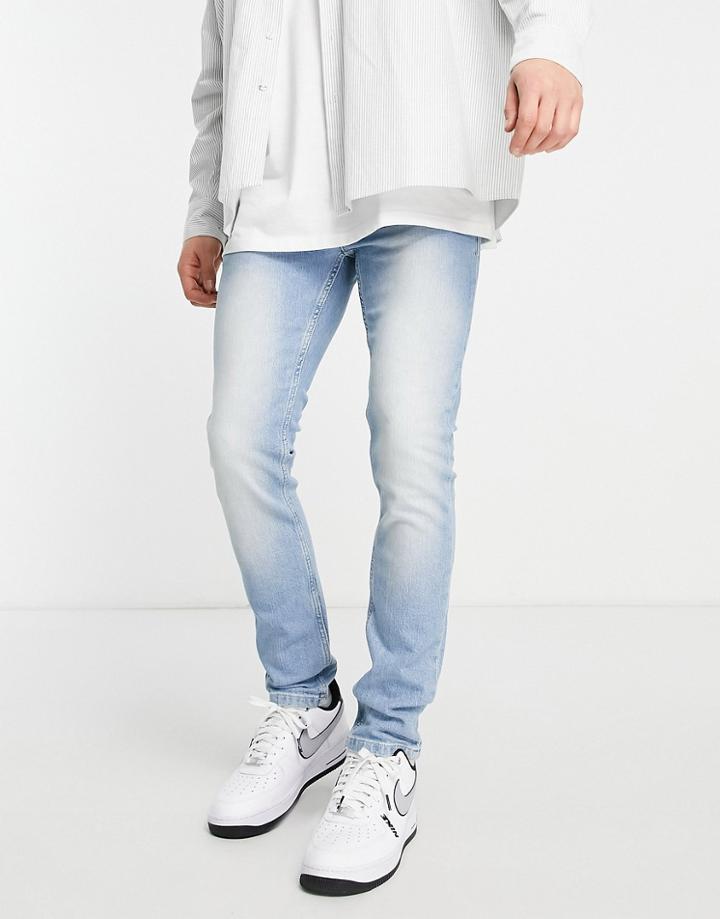 Topman Stretch Skinny Jeans In Light Wash-blue