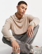 New Look Relaxed Knitted Sweater With Revere Collar In Stone-neutral