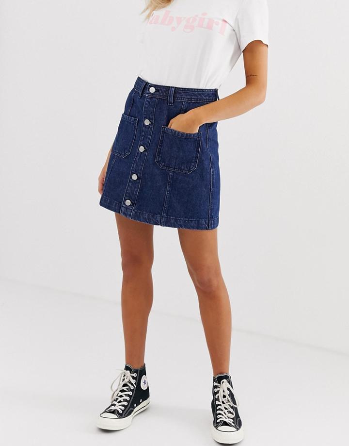 Jdy Button Through Denim Skirt-blue