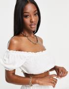 Asos Design Fuller Bust Puff Sleeve Milkmaid Crop Top In White