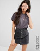 Asos Tall T-shirt In Boyfriend Fit With Distressed Detail - Gray